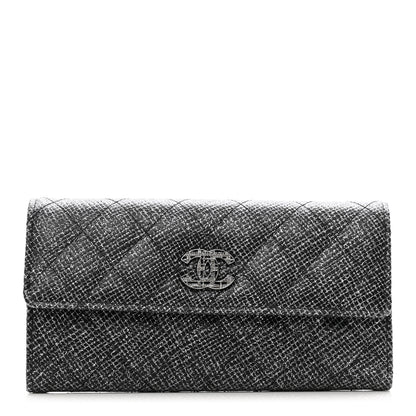 Chanel Glittered Calfskin Quilted Large Gusset Flap Wallet Dark Grey 1 of 8