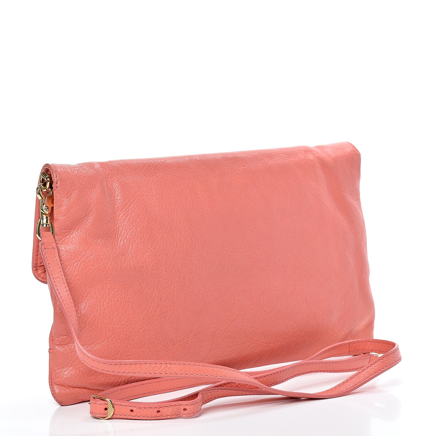 Agneau Giant 12 Gold Hardware Envelope Strap Clutch Rose Azalee