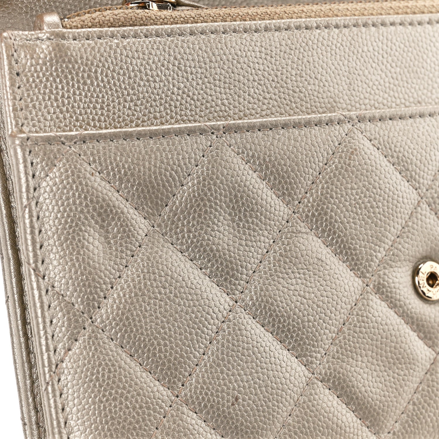 Chanel Pearly Caviar Quilted Wallet On Chain WOC Light Gold 12 of 13