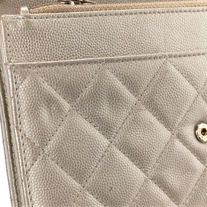 Chanel Pearly Caviar Quilted Wallet On Chain WOC Light Gold 12 of 13