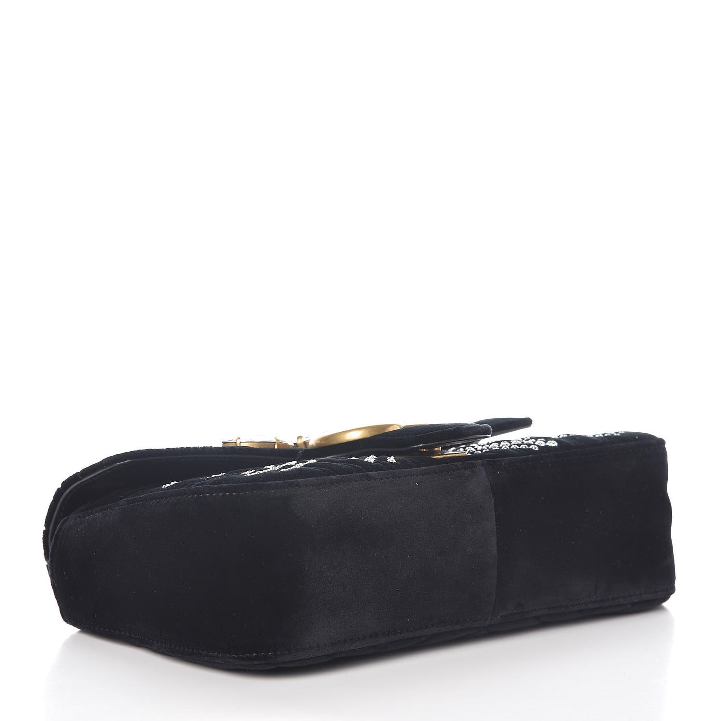 Velvet Matelasse Marquise Crystals Embroidered Small GG Marmont Shoulder Bag Black