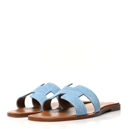 Hermes Denim Canvas Oran Sandals 38.5 Bleu Clair 3 of 9