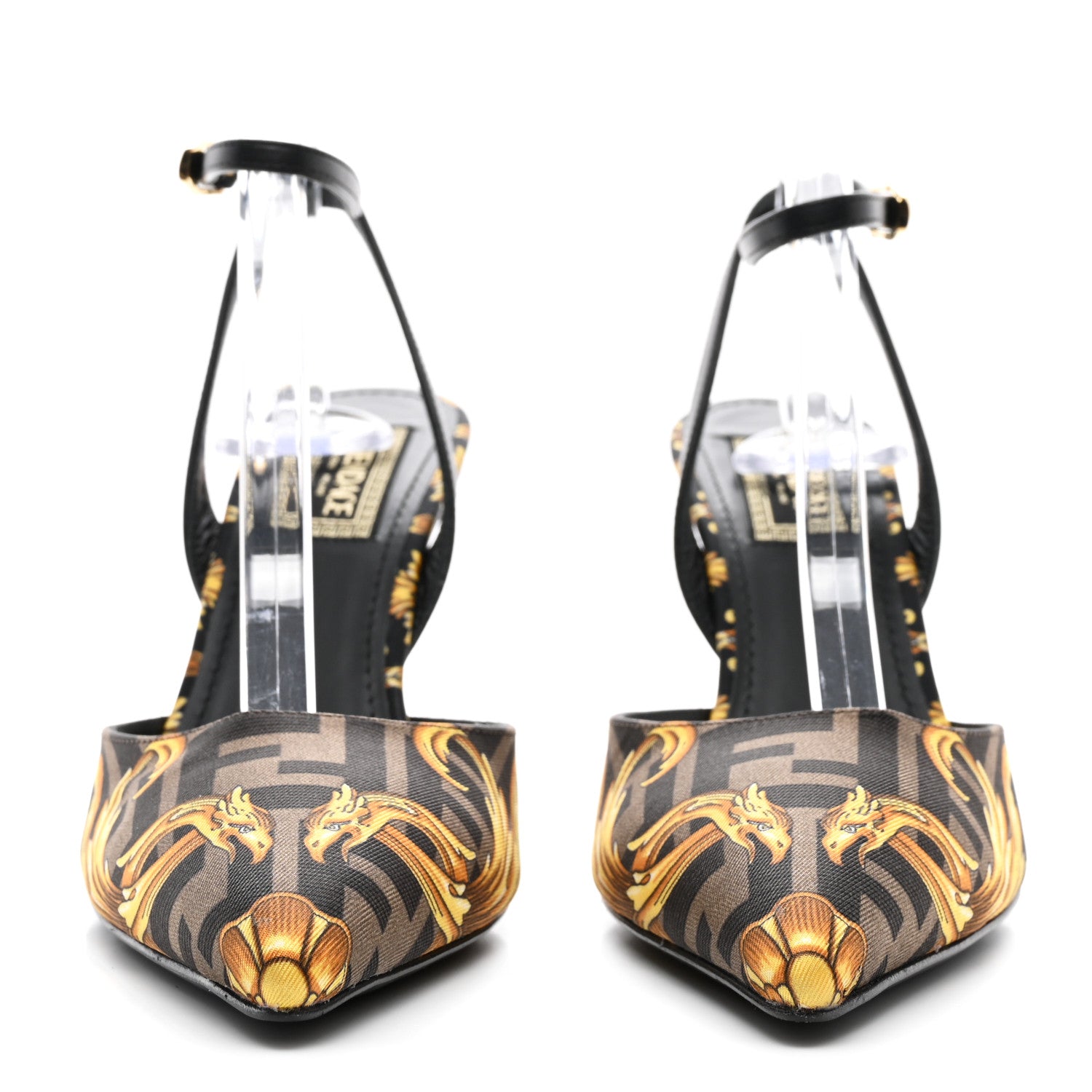 Fendi X VERSACE Silk Calfskin Fendace Fendi First 95mm Slingback Sandals 36 Tobacco Black Gold 2 of 9