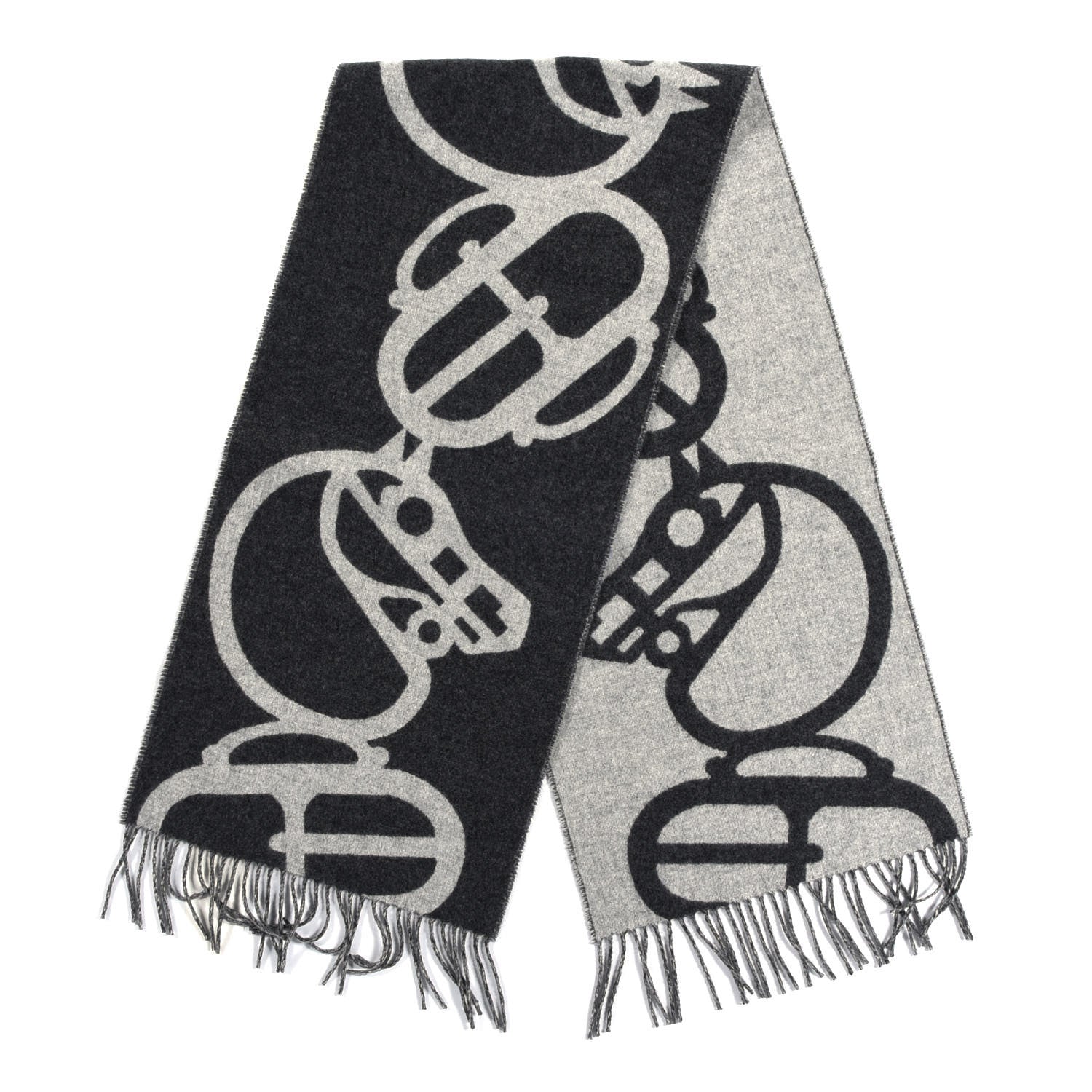 Hermes Cashmere Boucles et Camails Muffler Anthracite Gris Clair 2 of 3