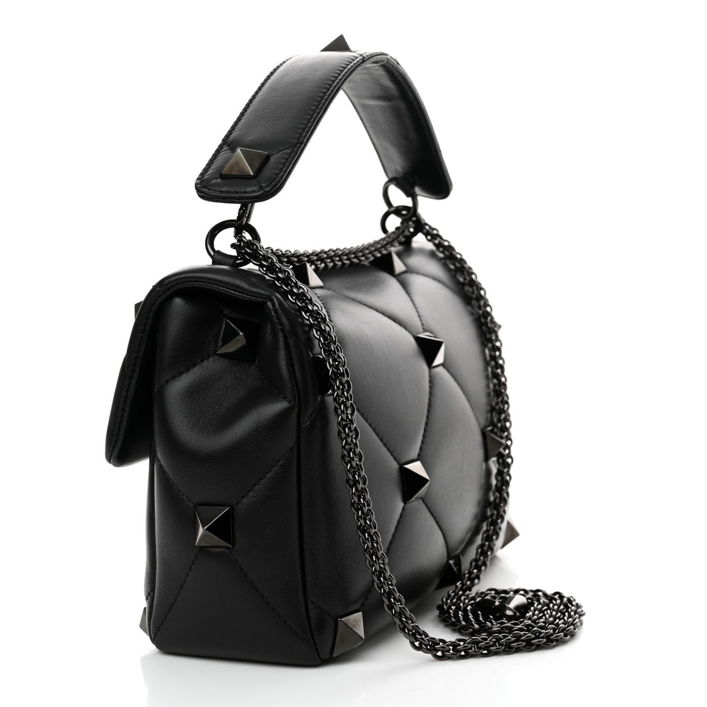 Nappa Monochrome Large Roman Stud Shoulder Bag Black