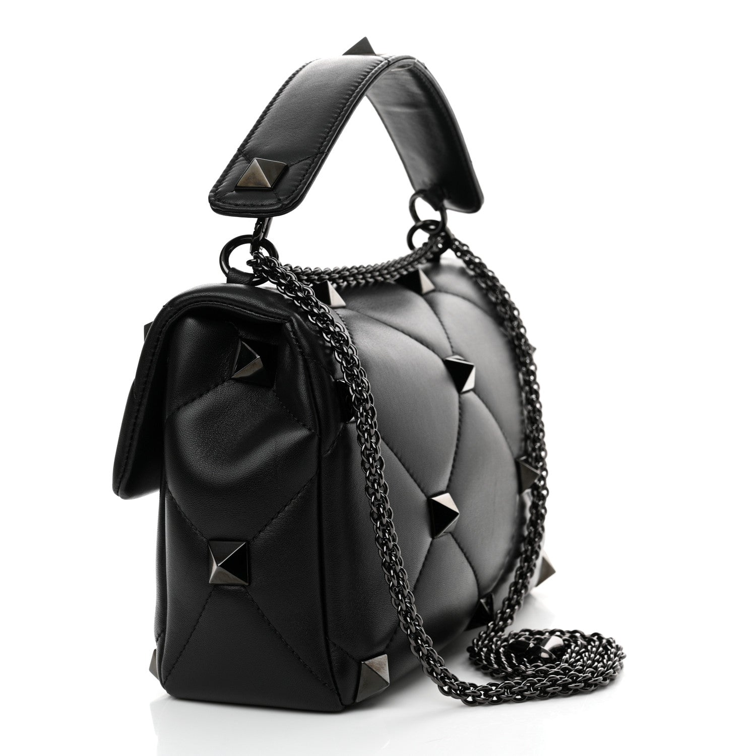 Valentino Garavani Nappa Monochrome Large Roman Stud Shoulder Bag Black 3 of 10