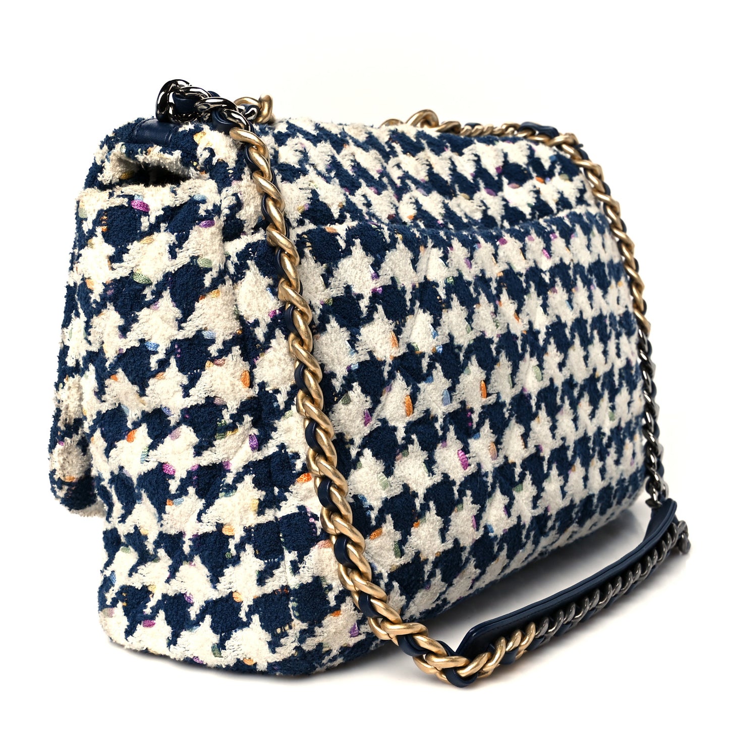 Tweed Quilted Maxi Chanel 19 Flap Ecru Navy Blue Multicolor