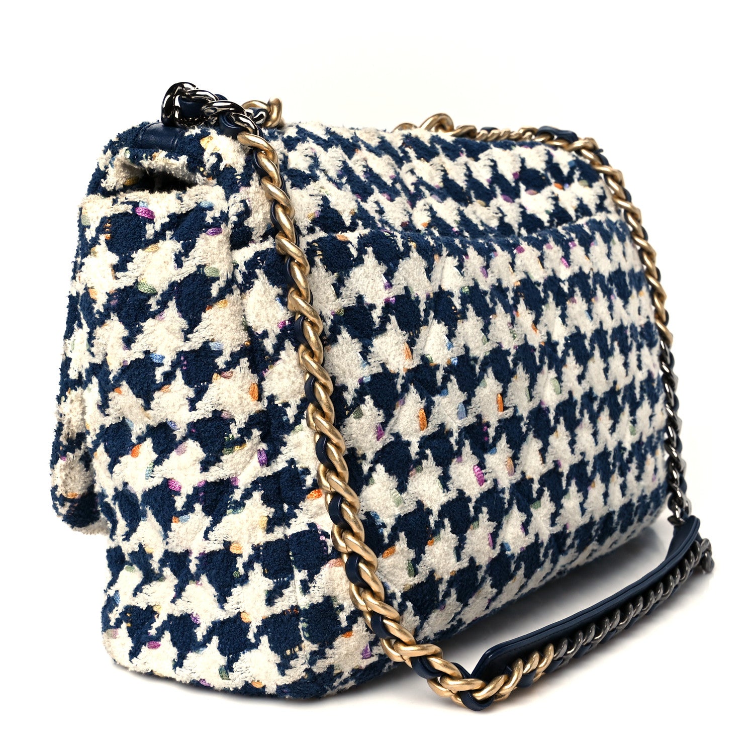 Chanel Tweed Quilted Maxi Chanel 19 Flap Ecru Navy Blue Multicolor 3 of 10