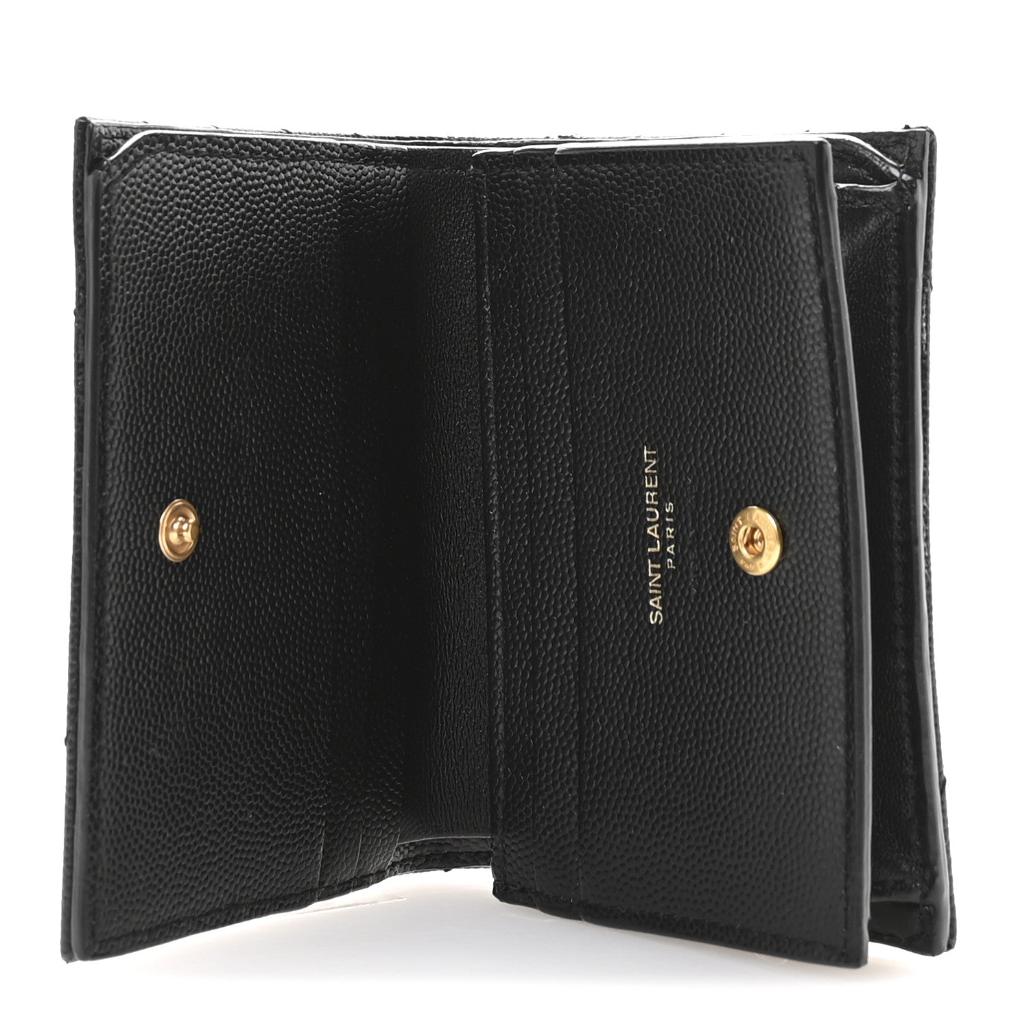 Saint Laurent Grain De Poudre Matelasse Chevron Monogram Flap Card Case Black 5 of 8