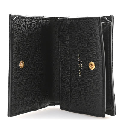 Saint Laurent Grain De Poudre Matelasse Chevron Monogram Flap Card Case Black 5 of 8