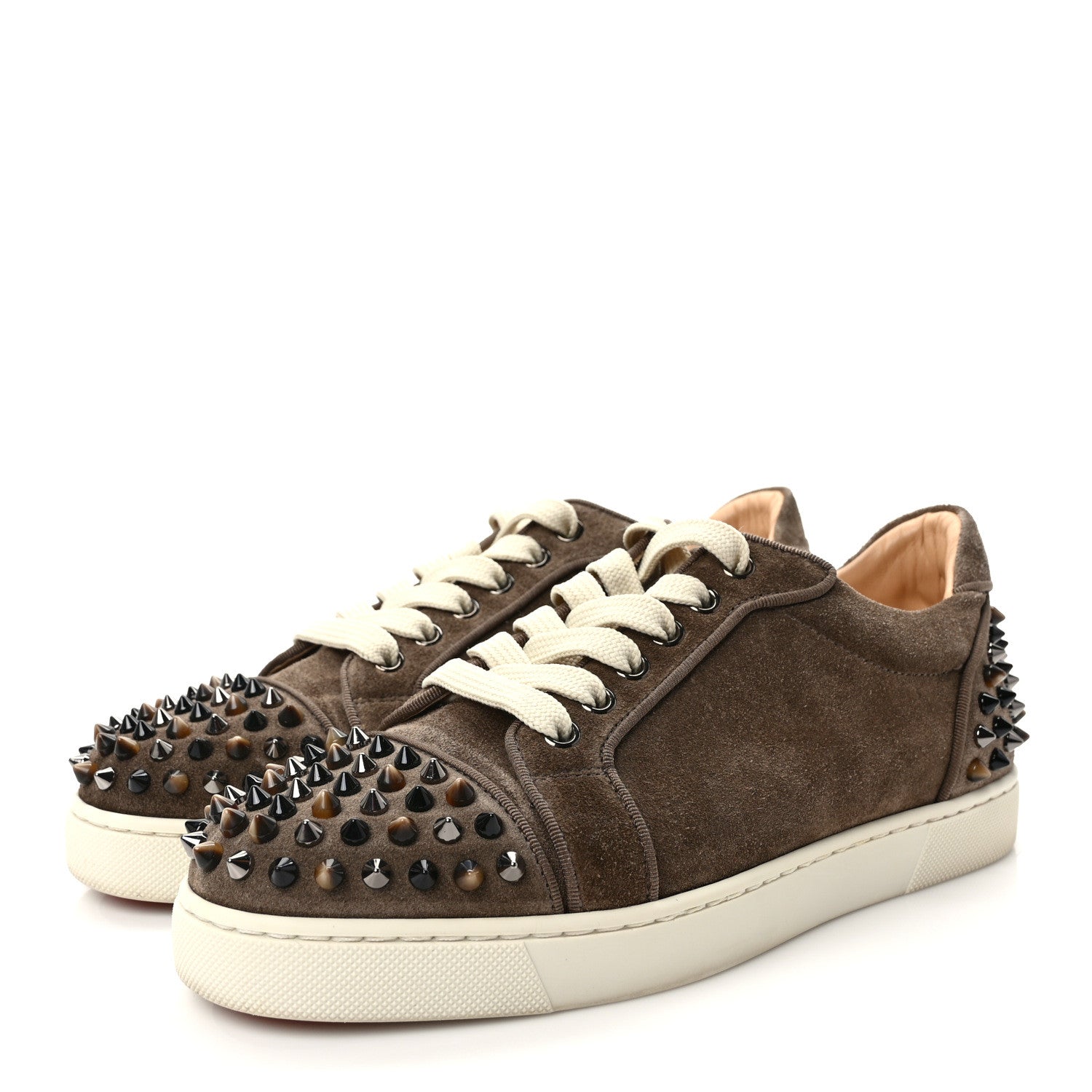 Christian Louboutin Suede Calfskin Vieira Spikes Womens Orlato Flat Sneakers 38 Silex Mix Corne 3 of 9