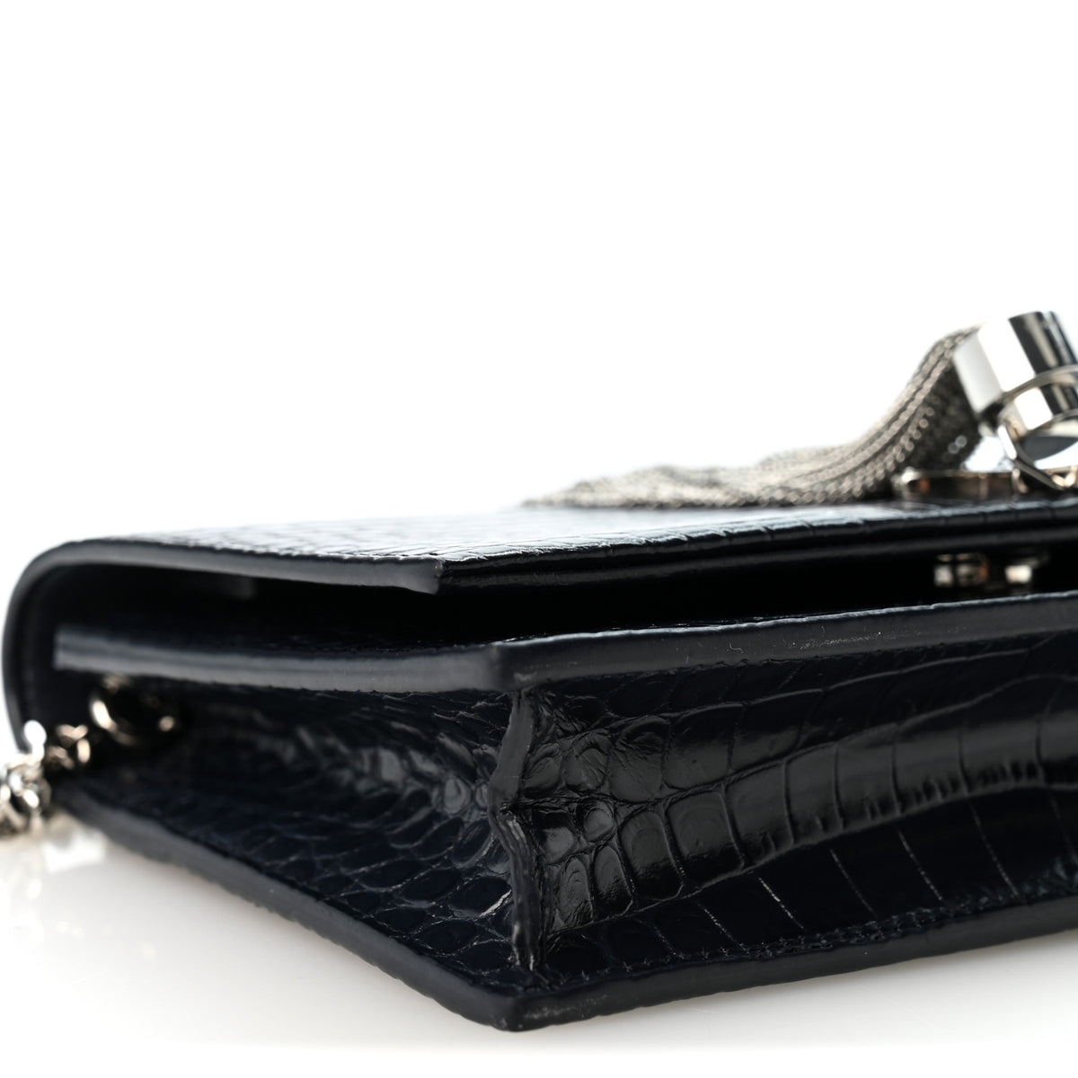 Saint Laurent Calfskin Crocodile Embossed Kate Monogram Tassel Chain Wallet Deep Marine 7 of 8