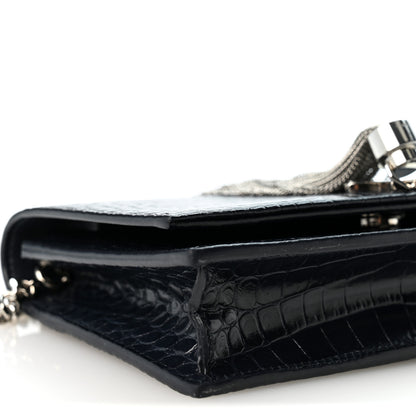 Saint Laurent Calfskin Crocodile Embossed Kate Monogram Tassel Chain Wallet Deep Marine 7 of 8