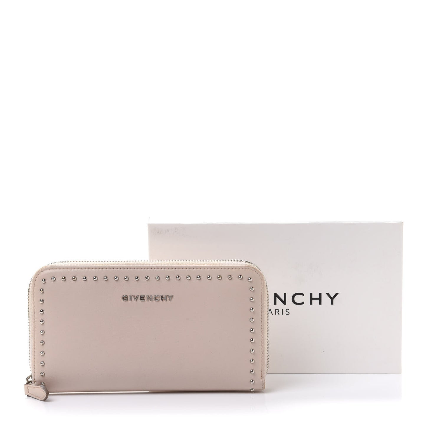 Calfskin Studded Pandora Zip Around Wallet Nude Pink