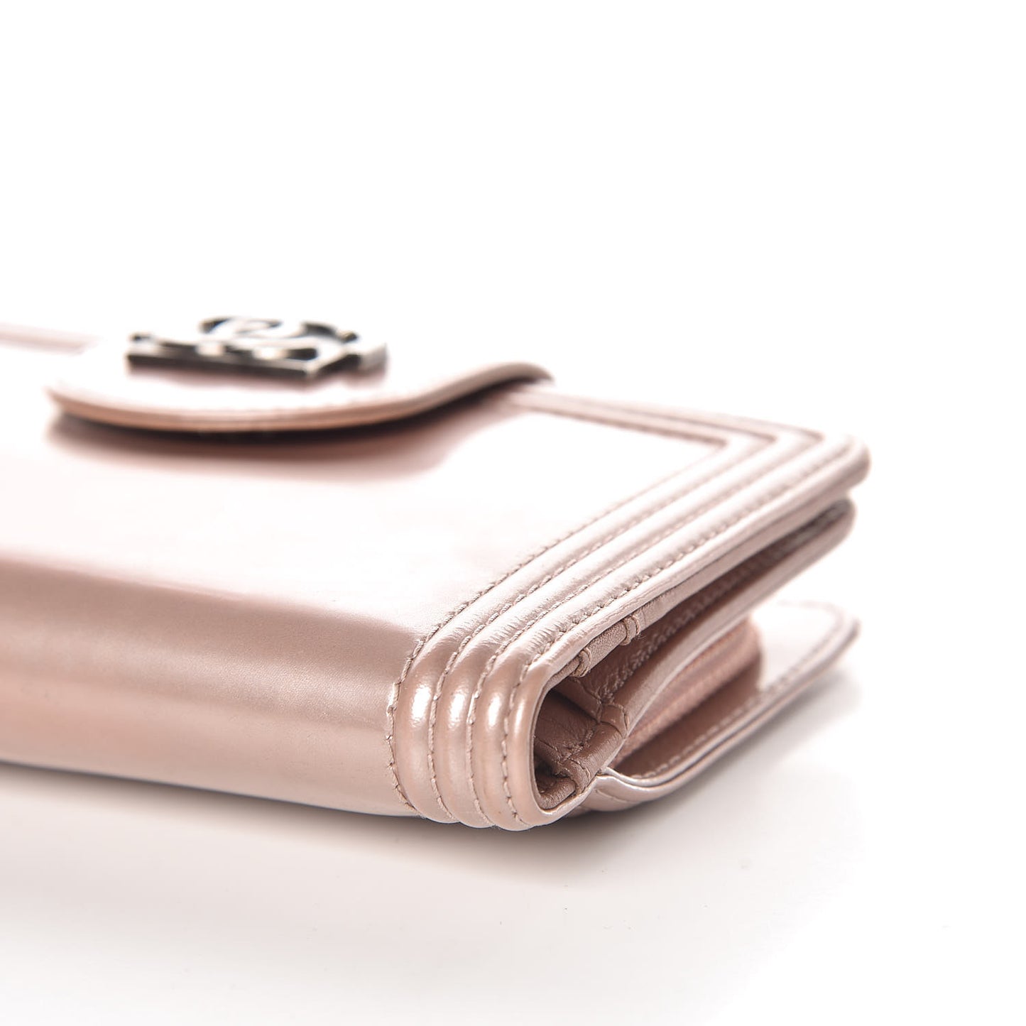 Metallic Glazed Calfskin Boy Zipped Pocket Wallet Pink
