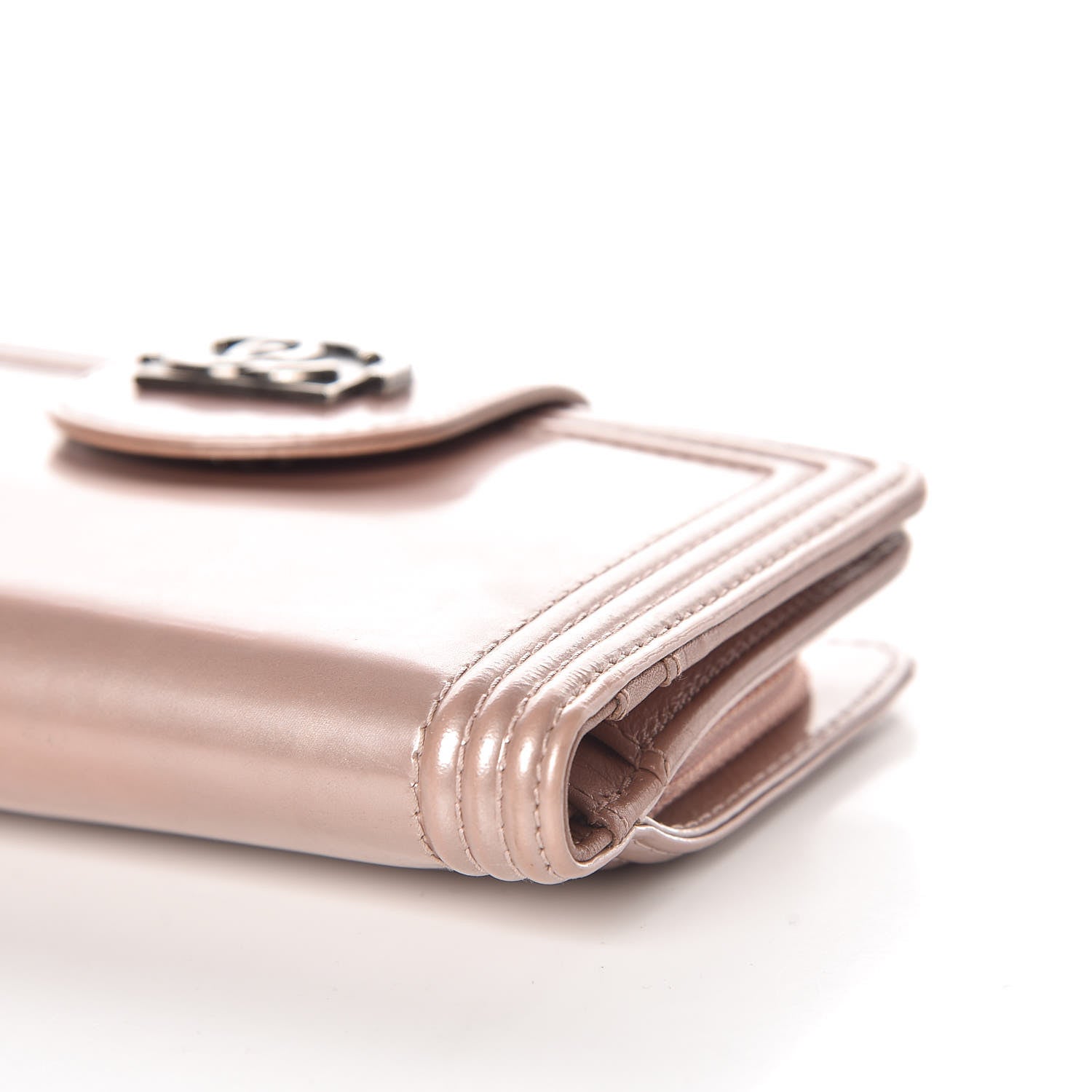 Chanel Metallic Glazed Calfskin Boy Zipped Pocket Wallet Pink 11 of 14