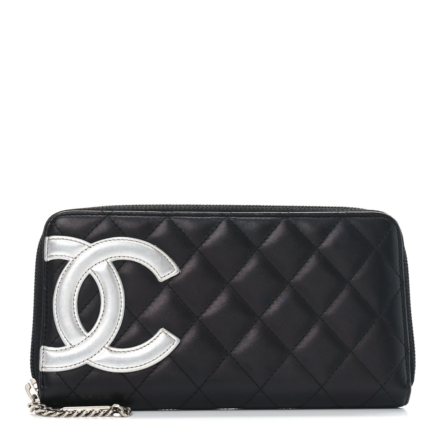 Chanel Calfskin Quilted Cambon Large Gusset Zip Around Wallet Black Silver 1 of 7