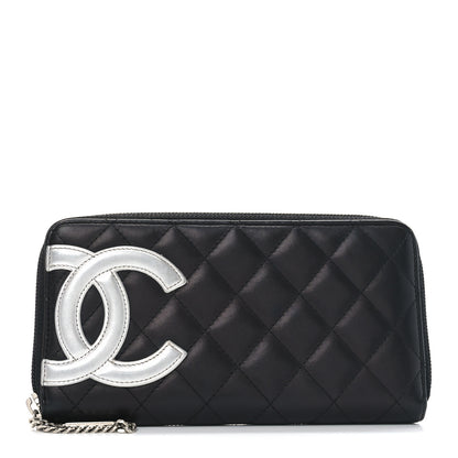 Chanel Calfskin Quilted Cambon Large Gusset Zip Around Wallet Black Silver 1 of 7