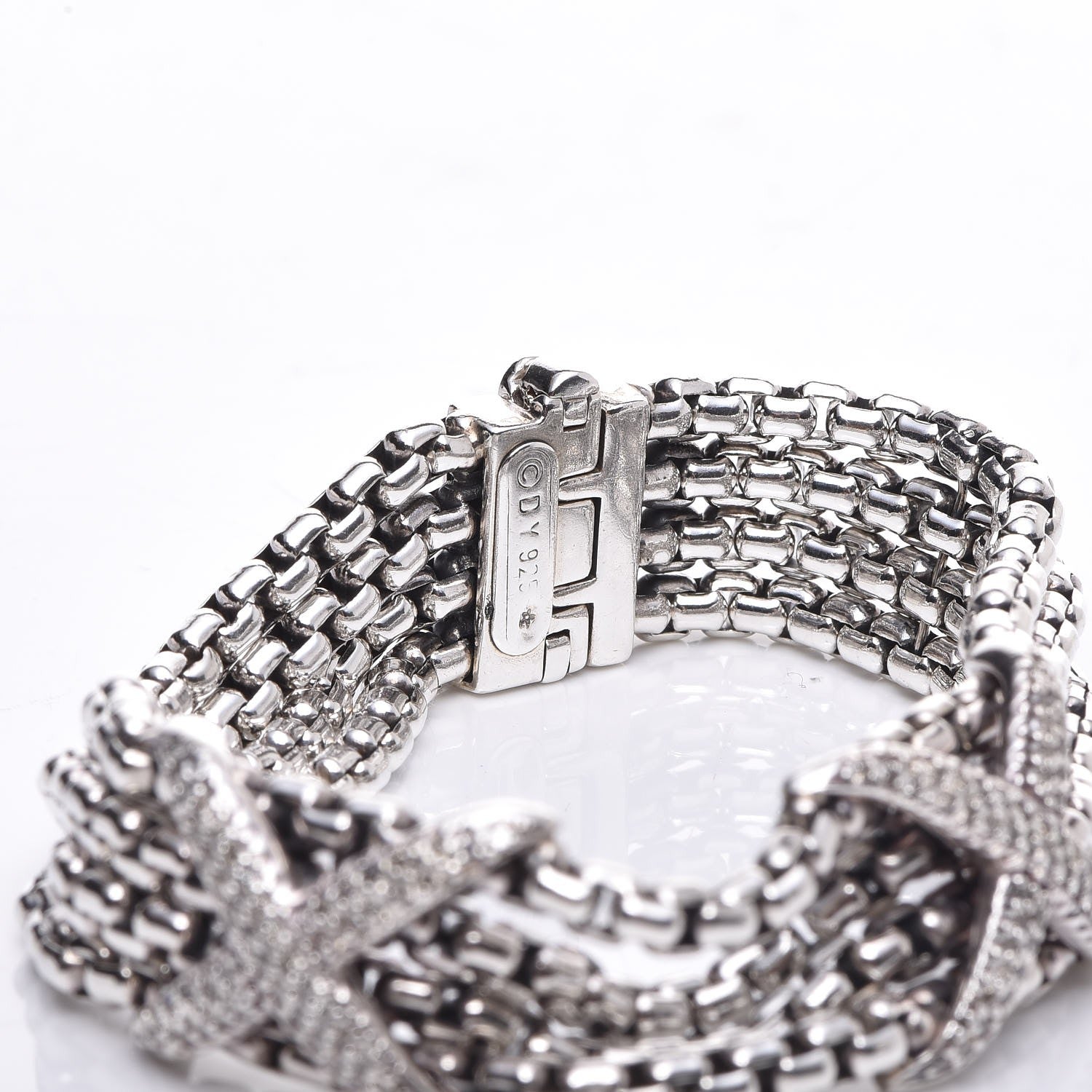 David Yurman Sterling Silver Diamond Double X Four Strand Bracelet 4 of 5
