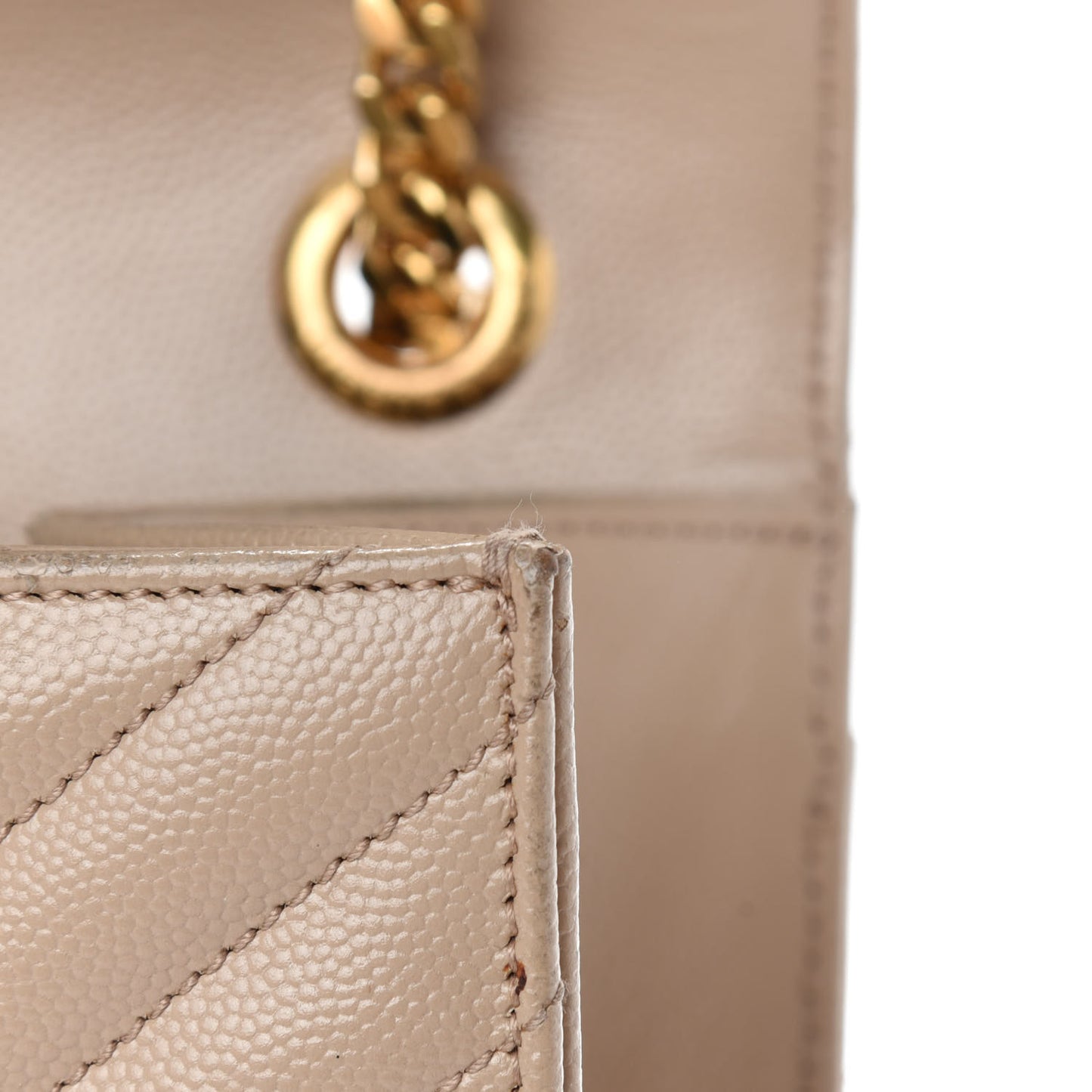 Grain De Poudre Matelasse Chevron Large Monogram Satchel Beige