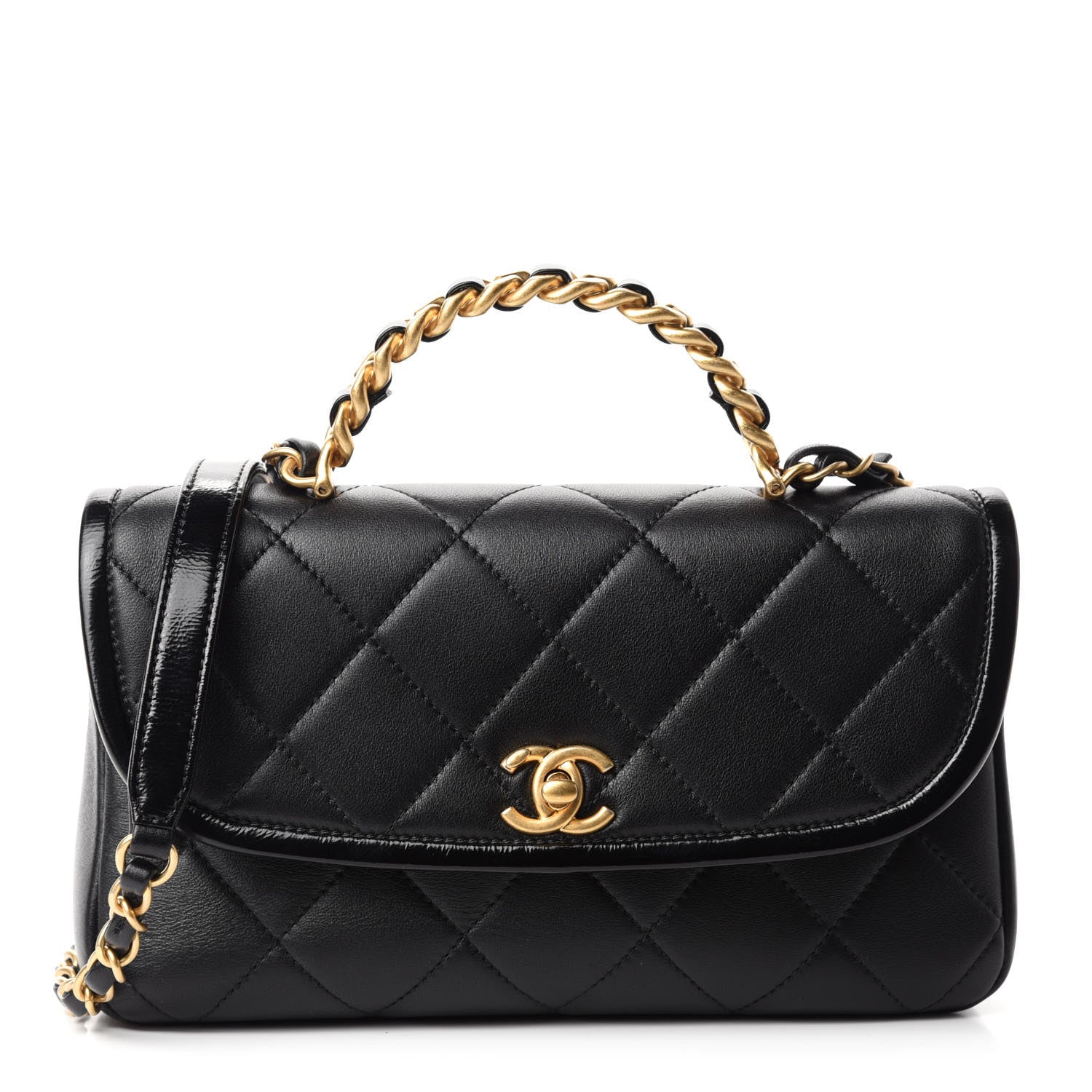 Chanel Lambskin Quilted Small La Parisienne Top Handle Flap Black 1 of 11
