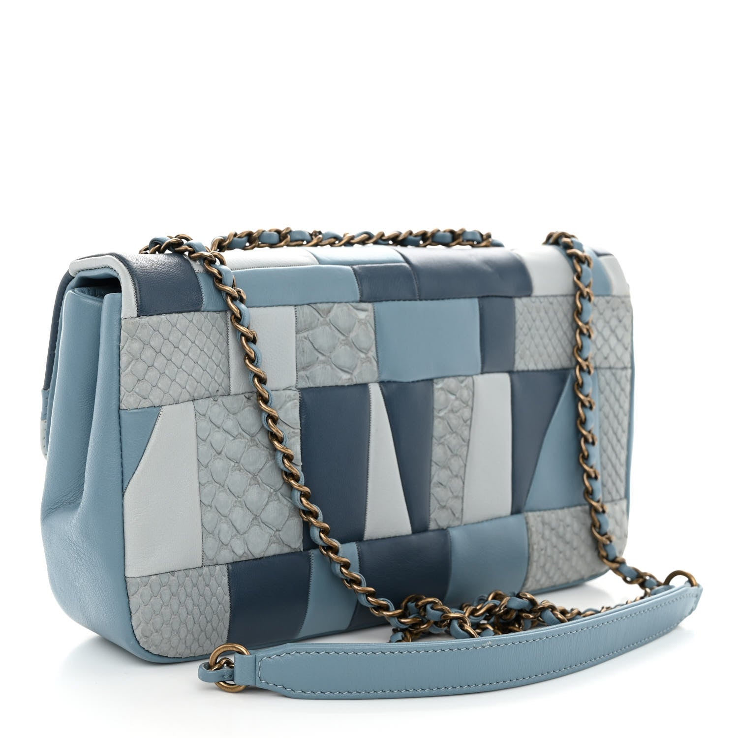 Chanel Snakeskin Lambskin Patchwork Small Flap Blue 3 of 9