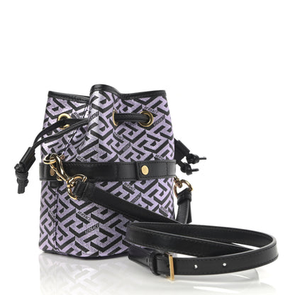 Versace Coated Canvas La Greca Glitter Print Mini Bucket Bag Orchid Black 4 of 11