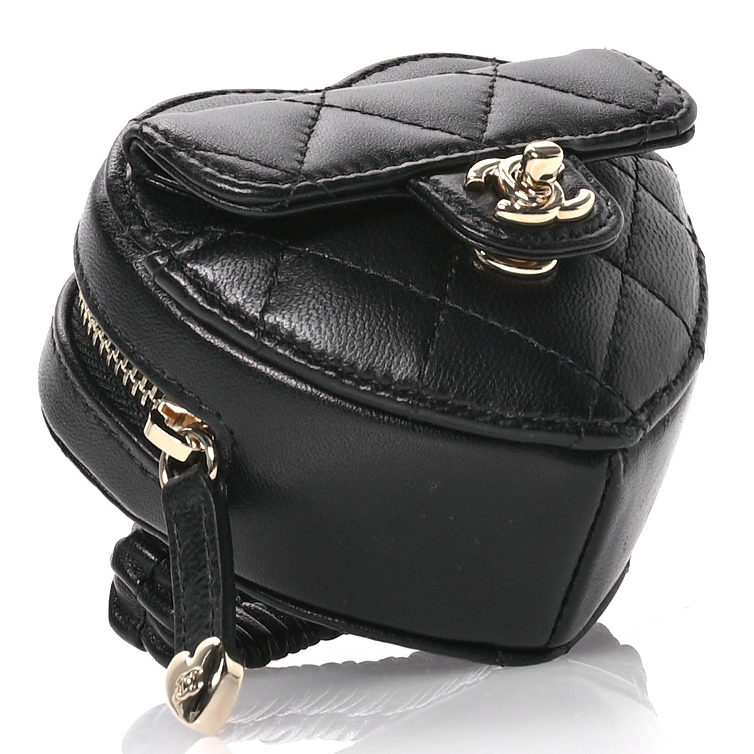 Chanel Lambskin Quilted CC In Love Heart Zipped Arm Coin Purse Black 4 of 8