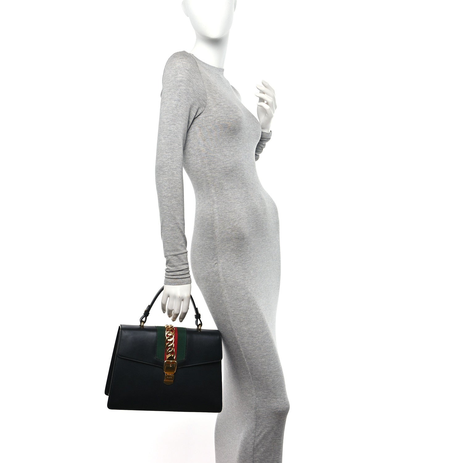 Gucci Calfskin Medium Sylvie Top Handle Bag Black 2 of 21