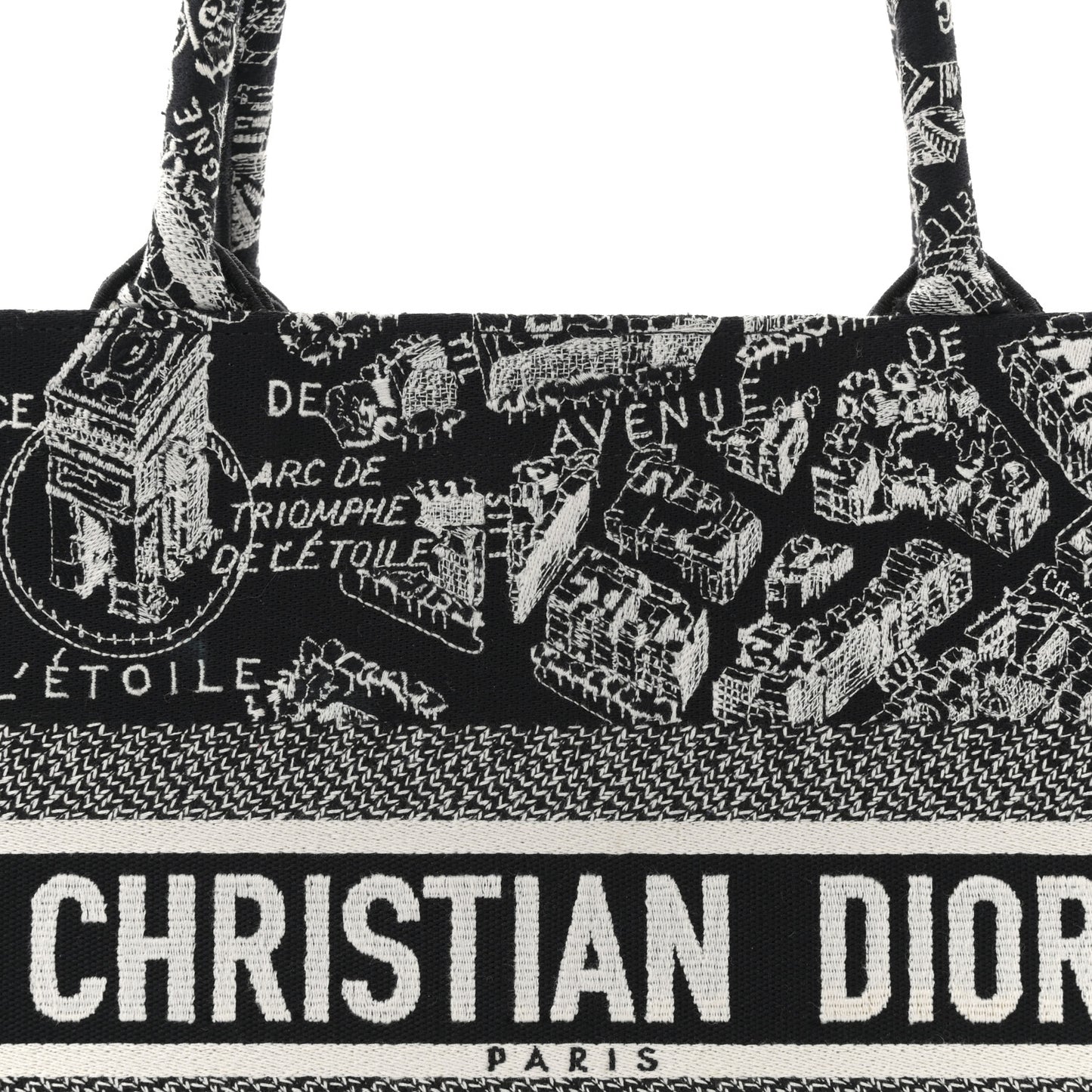 Canvas Embroidered Medium Plan De Paris Book Tote Black White