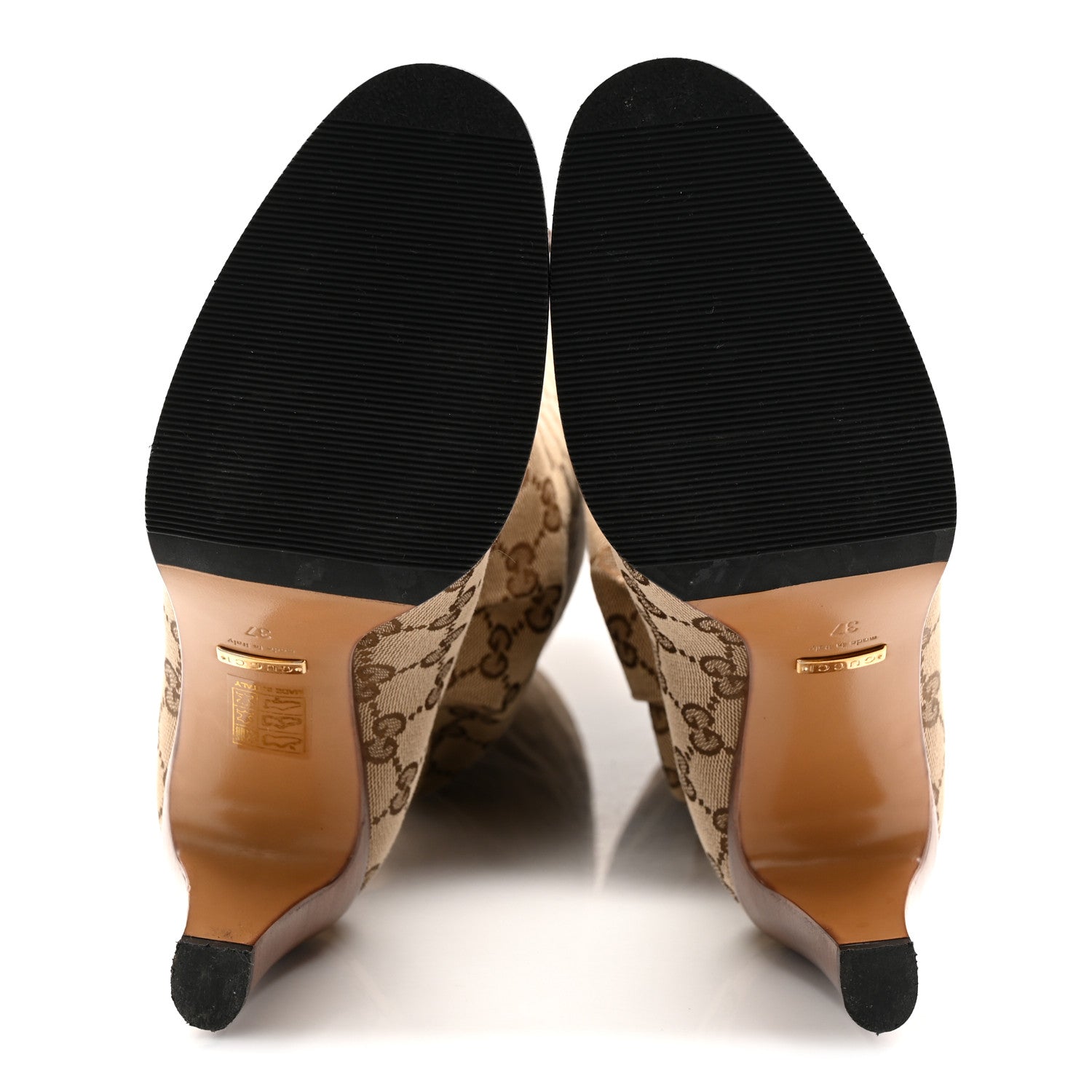 Gucci Monogram Malaga Kid Lisa Mid Heel Boots 37 Beige Ebony 6 of 10