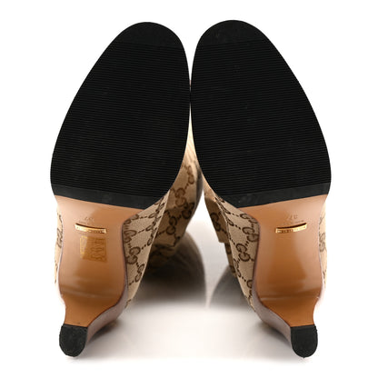 Gucci Monogram Malaga Kid Lisa Mid Heel Boots 37 Beige Ebony 6 of 10