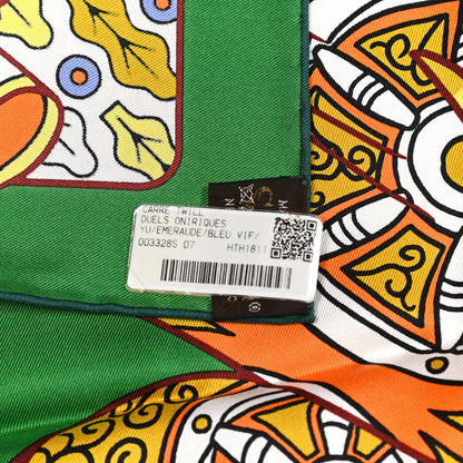 Hermes Silk Duels Oniriques Scarf 90 Emeraude Bleu Vif 2 of 6