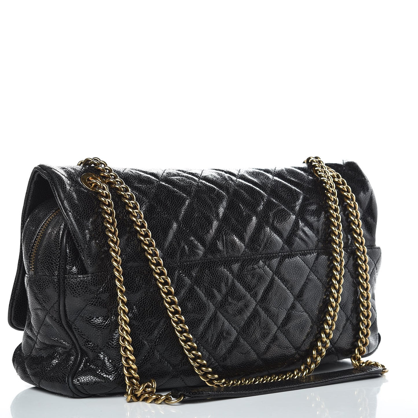 Crumpled Grained Calfskin Quilted Large Shiva Flap Black