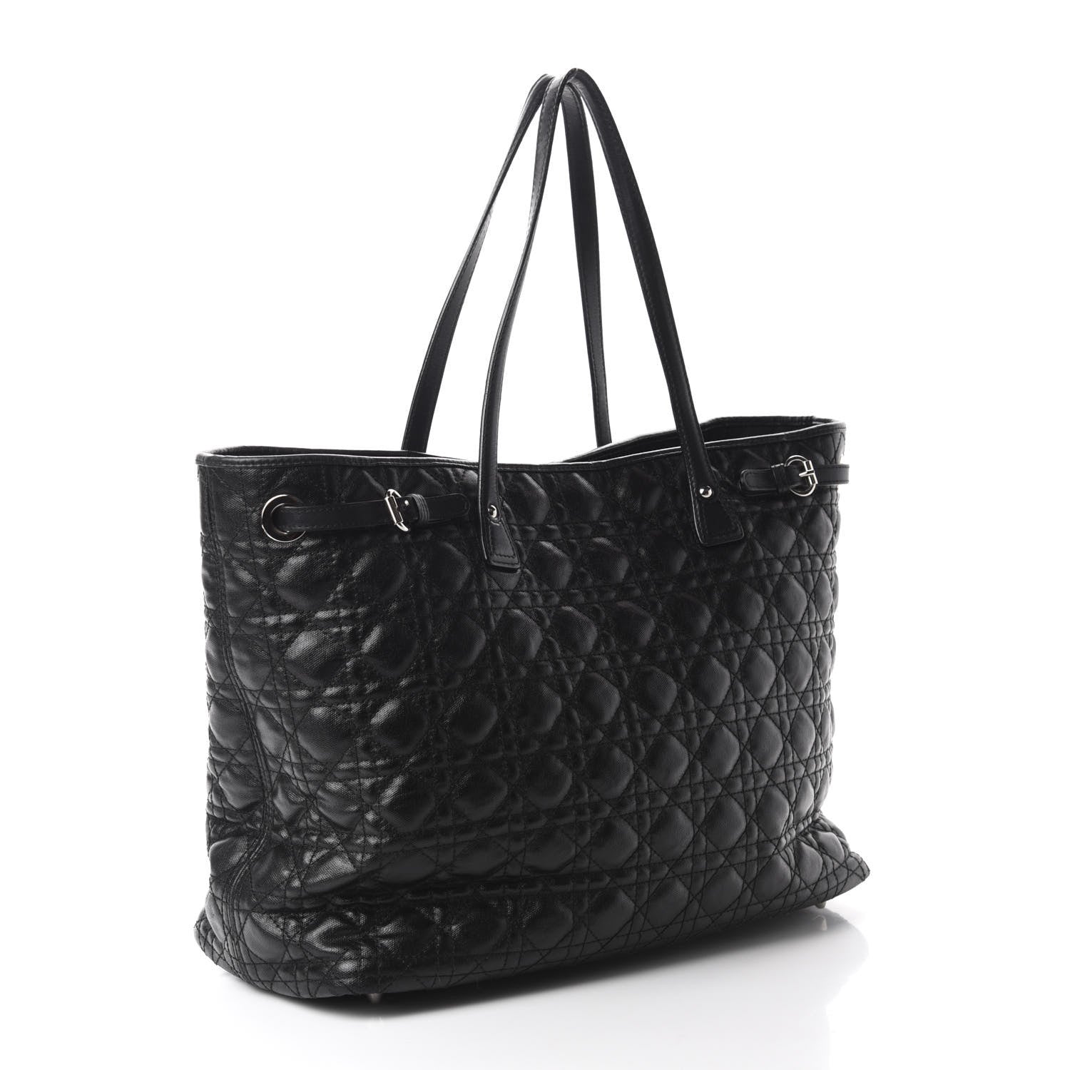 Christian Dior Coated Canvas Cannage Large Panarea Tote Black 4 of 11