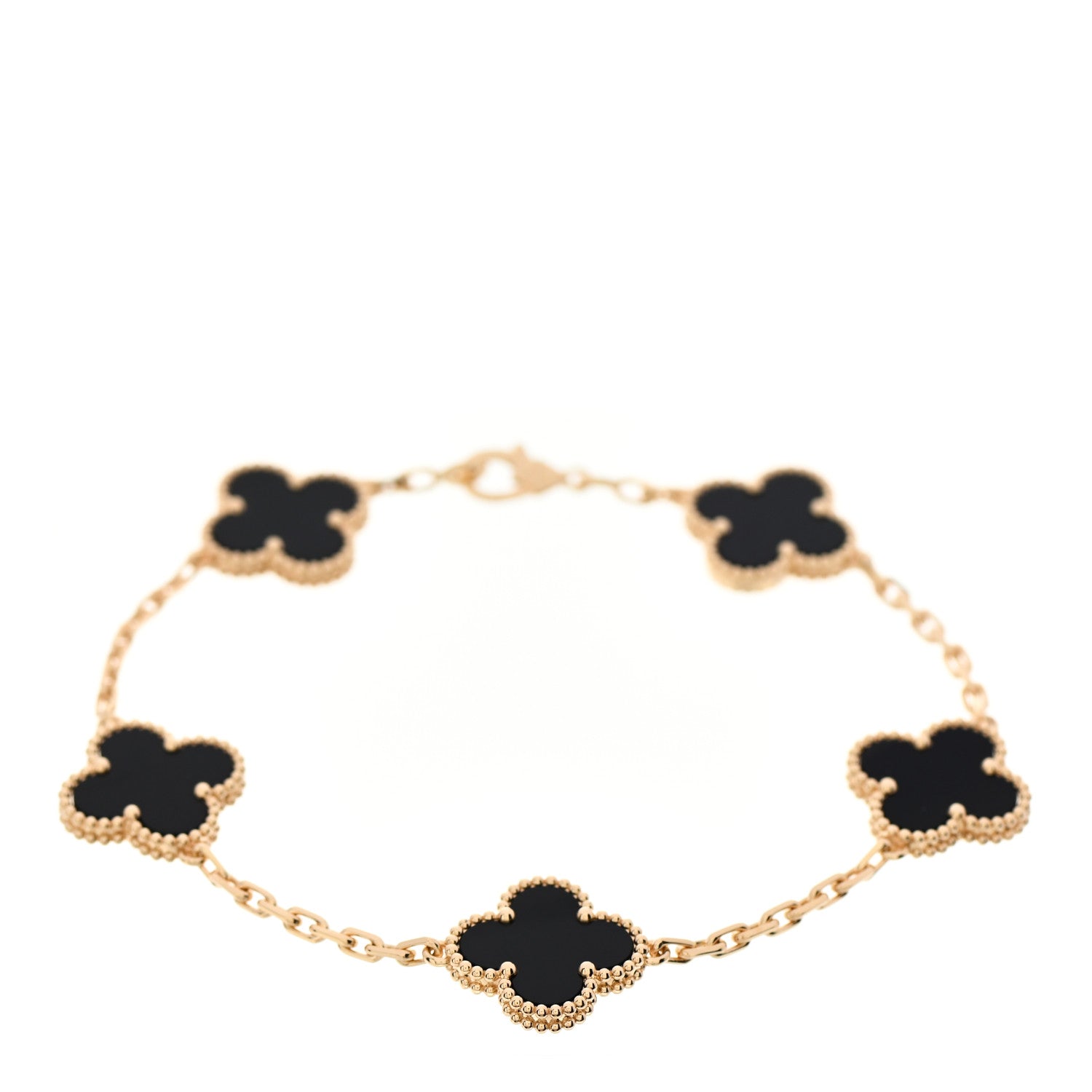 Van Cleef & Arpels 18K Yellow Gold Black Onyx 5 Motifs Vintage Alhambra Bracelet 1 of 5