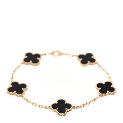 Van Cleef & Arpels 18K Yellow Gold Black Onyx 5 Motifs Vintage Alhambra Bracelet 1 of 5