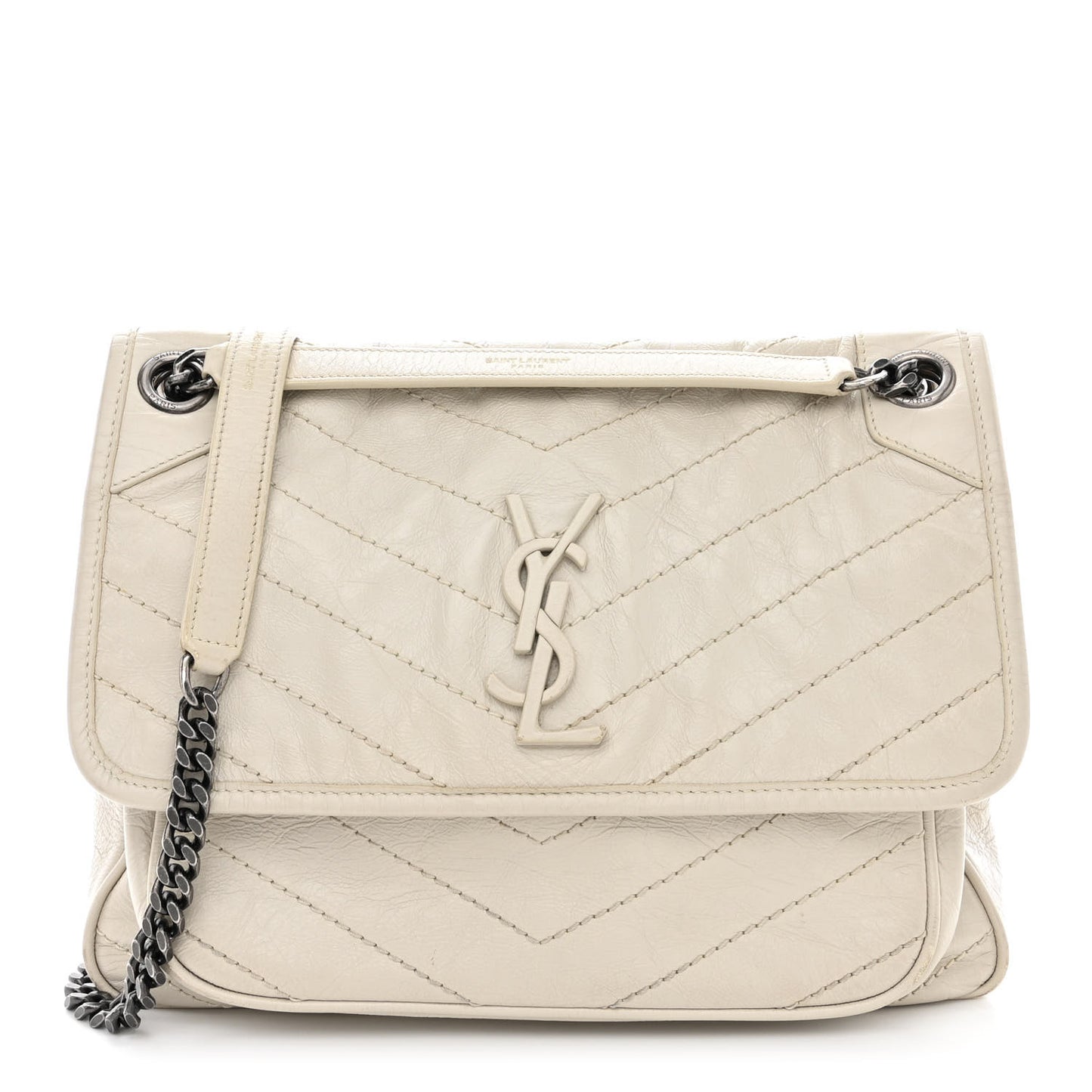 Crinkled Calfskin Matelasse Monogram Medium Niki Chain Satchel Ivory