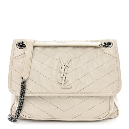 Saint Laurent Crinkled Calfskin Matelasse Monogram Medium Niki Chain Satchel Ivory 1 of 12