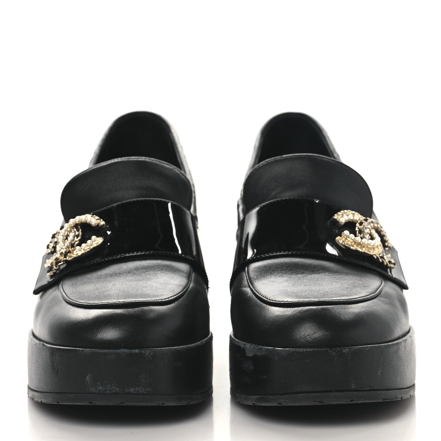 Lambskin Pearl Crystal Quilted CC Loafers 40 Black