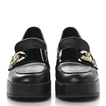 Chanel Lambskin Pearl Crystal Quilted CC Loafers 40 Black 3 of 11