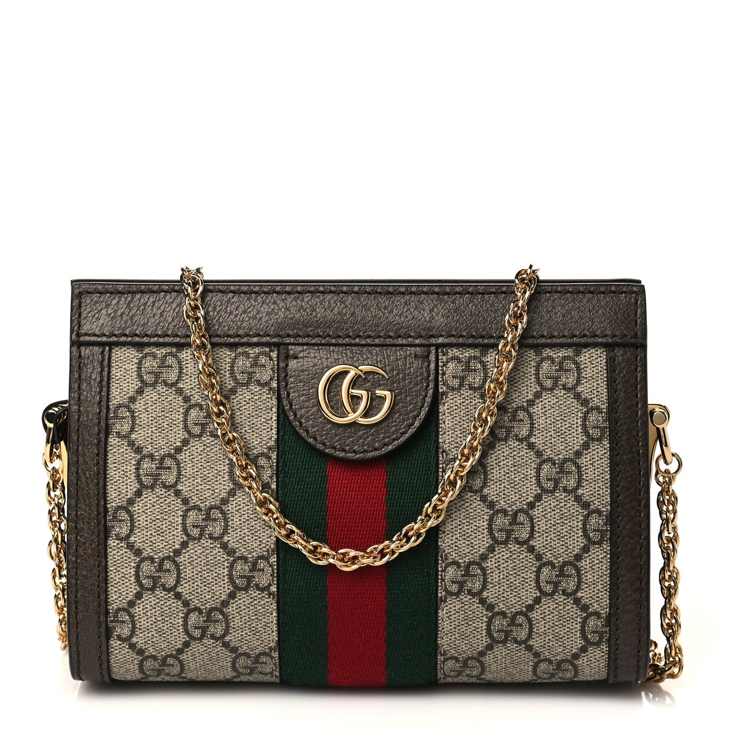GG Supreme Monogram Textured Dollar Calfskin Web Mini Ophidia Chain Shoulder Bag Beige Ebony New Acero