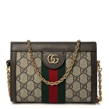 Gucci GG Supreme Monogram Textured Dollar Calfskin Web Mini Ophidia Chain Shoulder Bag Beige Ebony New Acero 1 of 6