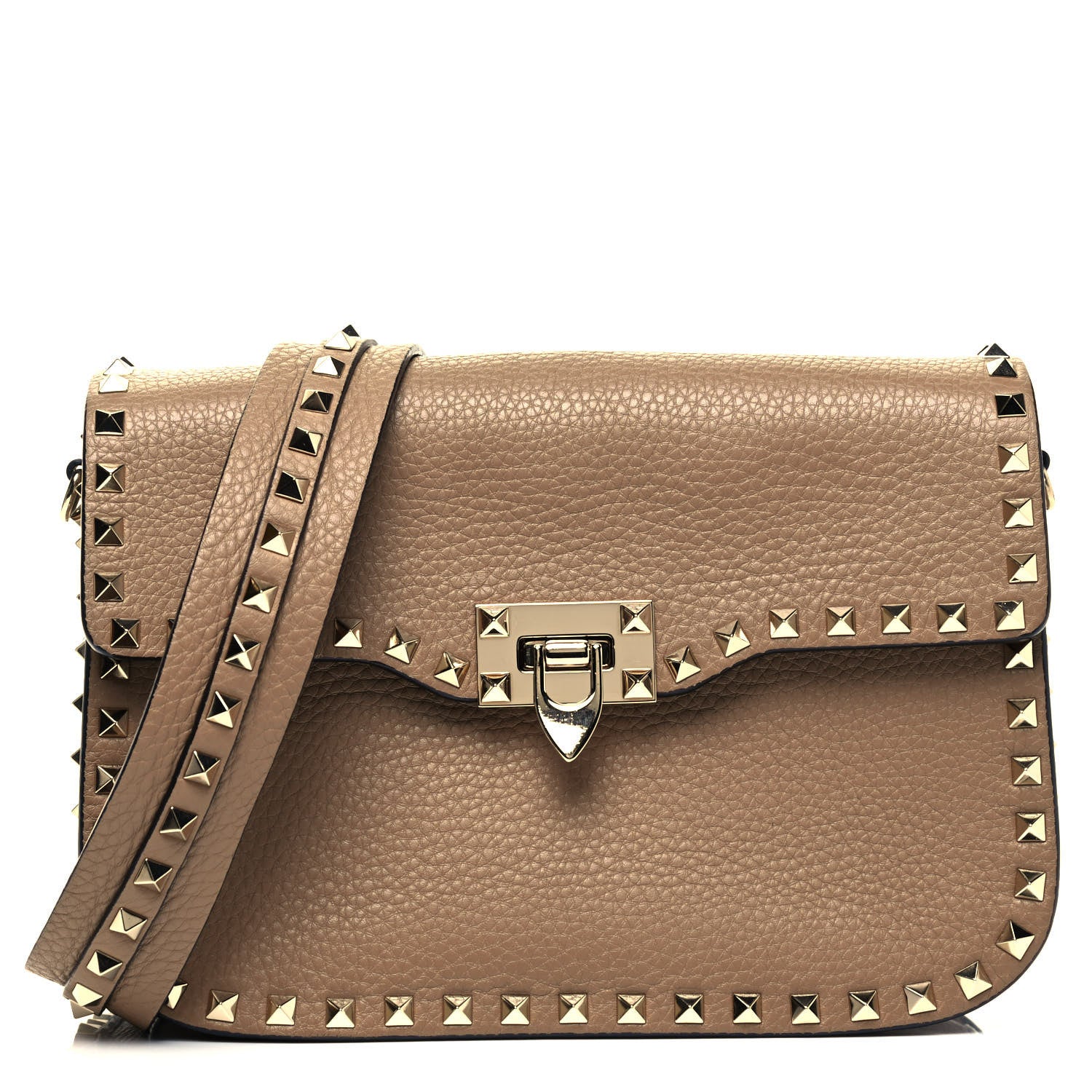 Valentino Garavani Pebbled Calfskin Medium Rockstud Flap Saddle Bag Nocciola 1 of 8