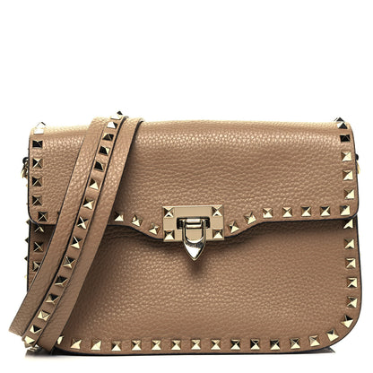 Valentino Garavani Pebbled Calfskin Medium Rockstud Flap Saddle Bag Nocciola 1 of 8