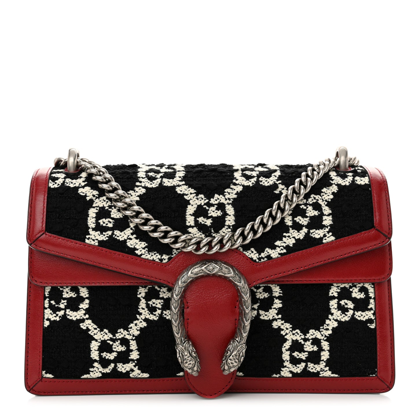 Tweed GG Monogram Small Dionysus Shoulder Bag Black White Romantic Cherry