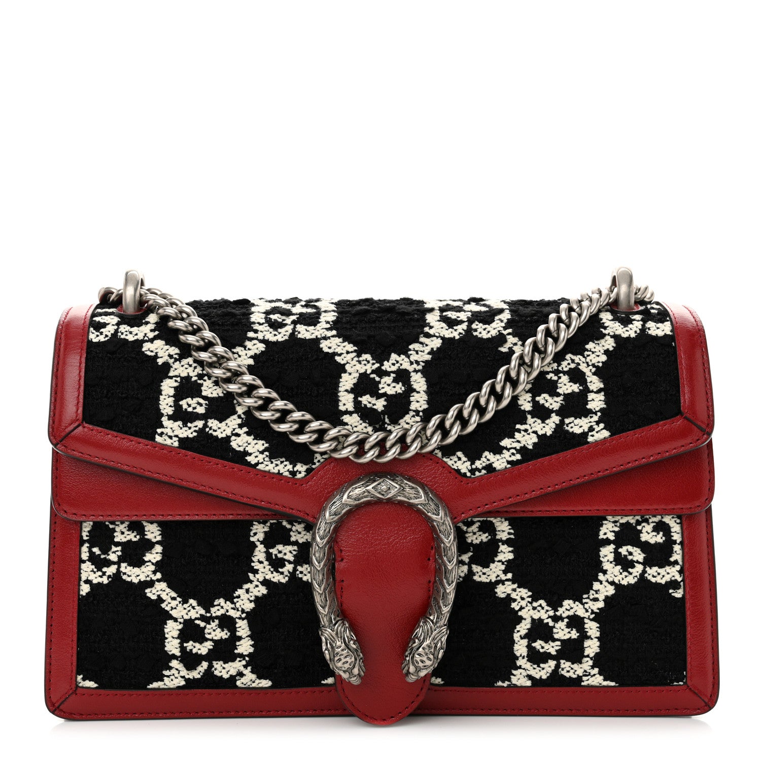 Gucci Tweed GG Monogram Small Dionysus Shoulder Bag Black White Romantic Cherry 1 of 12