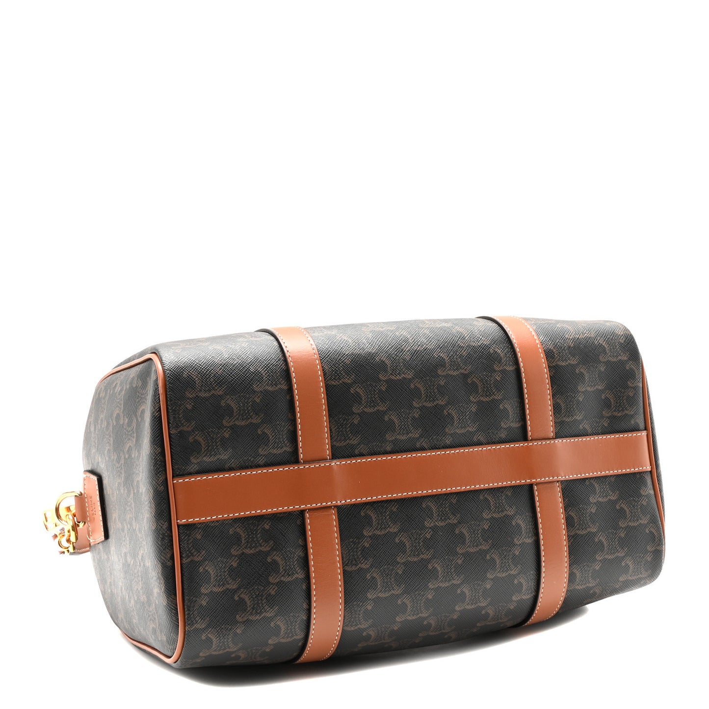 Triomphe Canvas Calfskin Boston Bag Tan