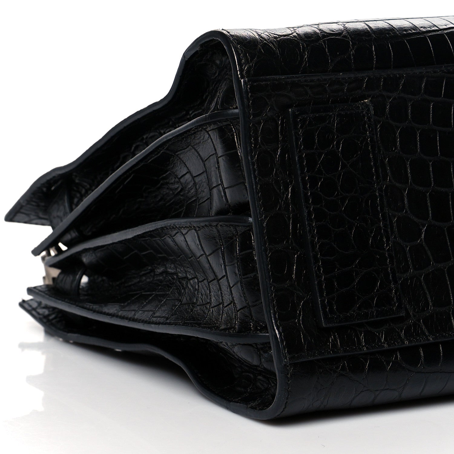 Saint Laurent Calfskin Crocodile Embossed Small Supple Sac de Jour Black 12 of 13