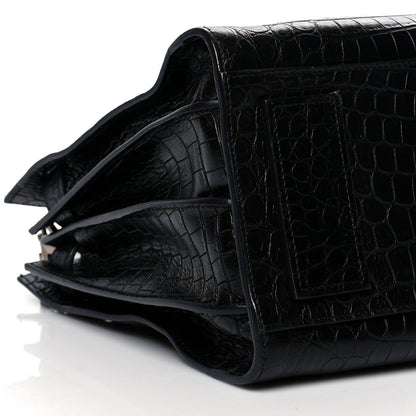Saint Laurent Calfskin Crocodile Embossed Small Supple Sac de Jour Black 12 of 13